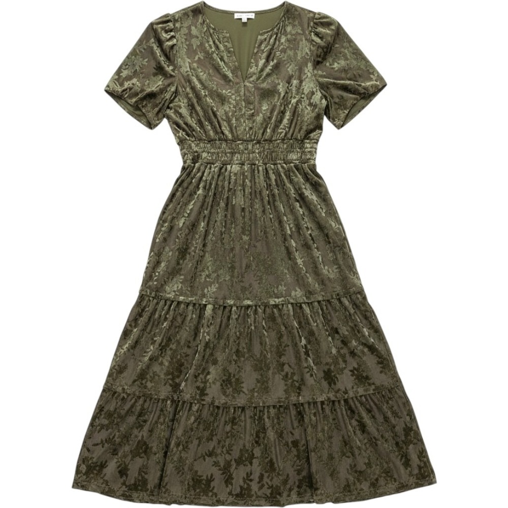 Baltic Born Womens Burn Out Velvet Tiered Dress Bronwyn Holiday Green Large